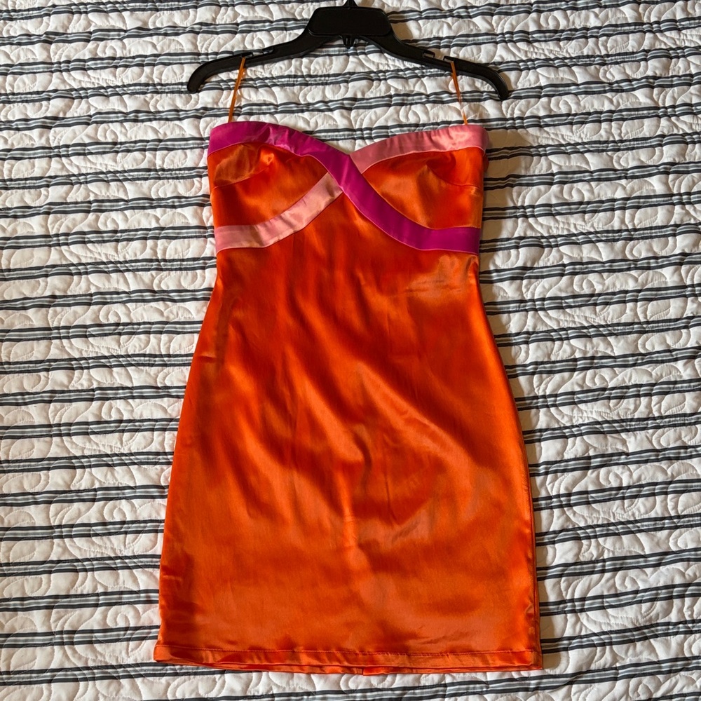 Orange Strapless Boutique Dress with Pink Accents (NWT)